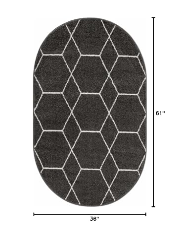 Unique Loom Trellis Frieze Collection Area Rug - Geometric (3' x 5' Oval, Dark Gray/ Ivory)