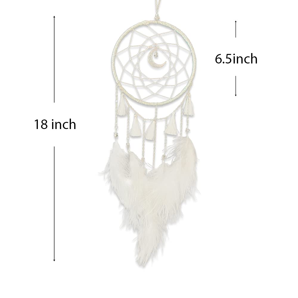 White Dream Catchers Handmade Feather Native Circular Net for Boys Girls Bedroom Wall Hanging Nursery Bedroom Decoration Blessing Gift