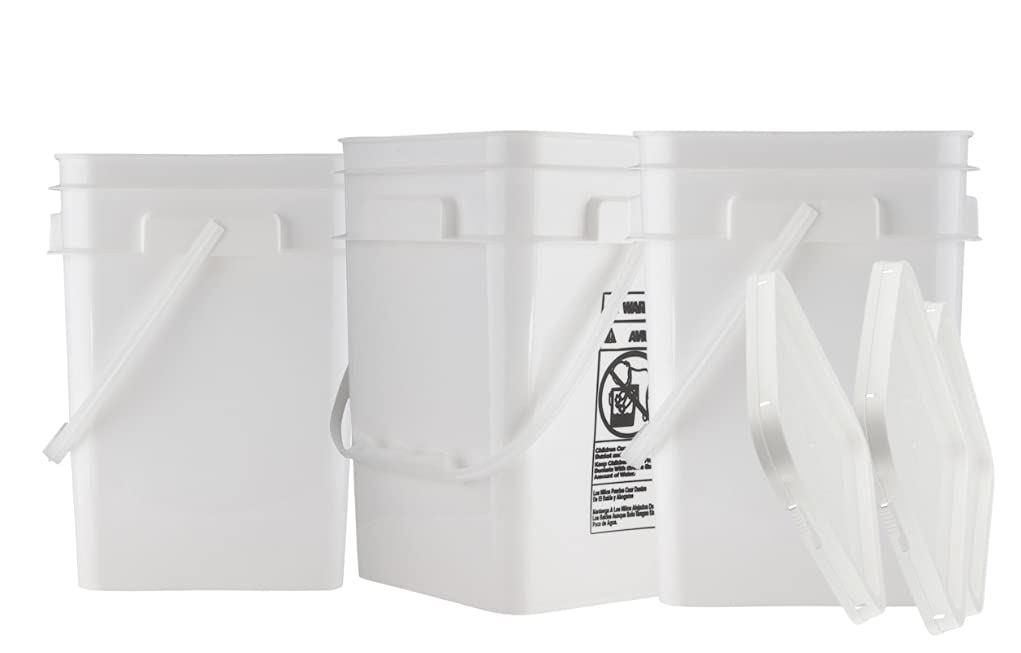 House Naturals 4 Gallon Square Food Grade Bucket Pail with Lid (Pack of 4) Made in USA containers