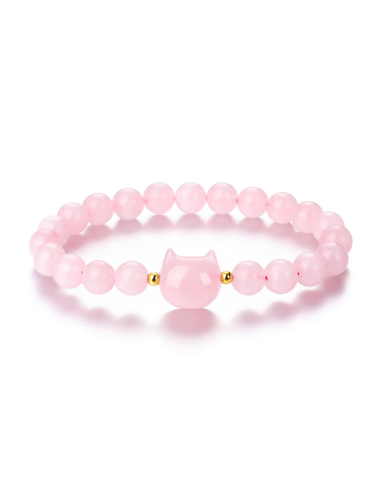 CrystalTears Rose Quartz Crystal Cat Bracelet for Women Men 8mm Healing Crystal Stone Bead Bracelets Protection Gemstones Stretch Bracelet Good Luck Bracelet Jewelry Cat Gifts for Mom Women