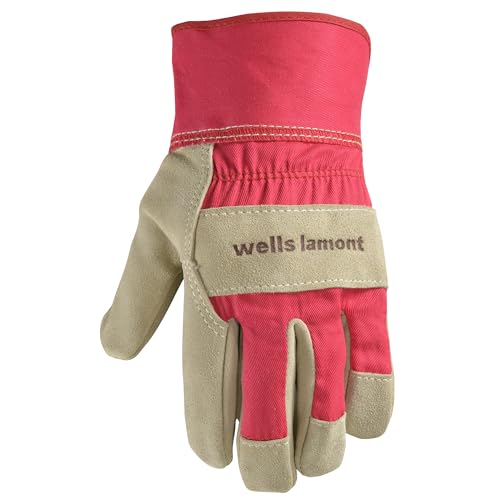 Wells Lamont Women's Heavy Duty Leather Palm Work Gloves with Safety Cuff, Pink, Small (4113S-800)
