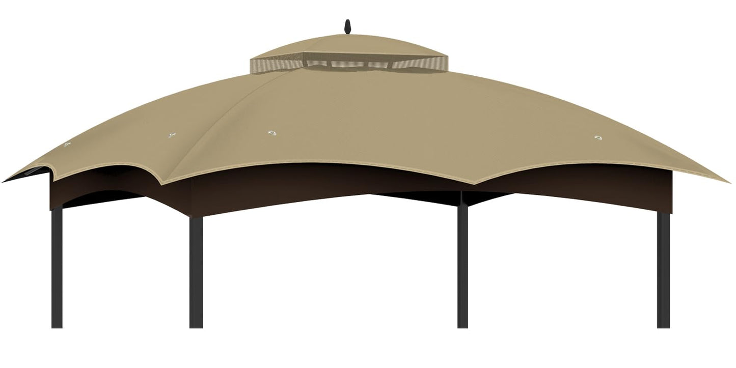 10x12 Replacement Gazebo Canopy Top Cover, Double Tiered Waterproof Canopy Roof for Lowe's Allen Roth Gazebo #GF-12S004B-1 (Khaki)