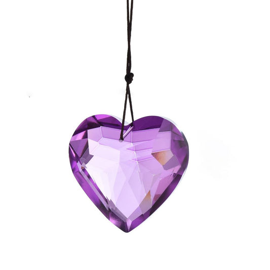 Colorful Heart Crystals Suncatcher Hanging Sun Catcher with Chain Pendant Ornament for Window Home Garden Christmas Day Party Wedding Decoration (Purple)