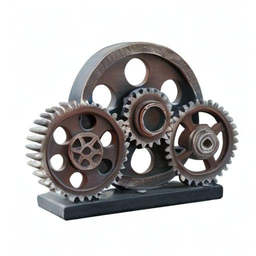 Rmdusk Industrial Steampunk Gear Train Figurine, Cog Wheel Statue, Resin Model, Home Bar Décor Ornament 7.7" H Copper