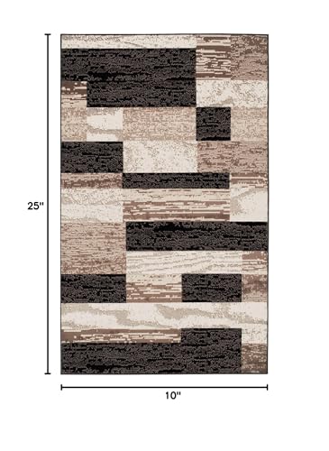 Superior Indoor Area Rug, Plush Carpet Cover, for Kids or Pets, Hallway, Entryway, Living Room, Dining, Bedroom, Office, Kitchen, Modern Geometric Patchwork, Rockwood Collection, 12' x 18', Chocolate