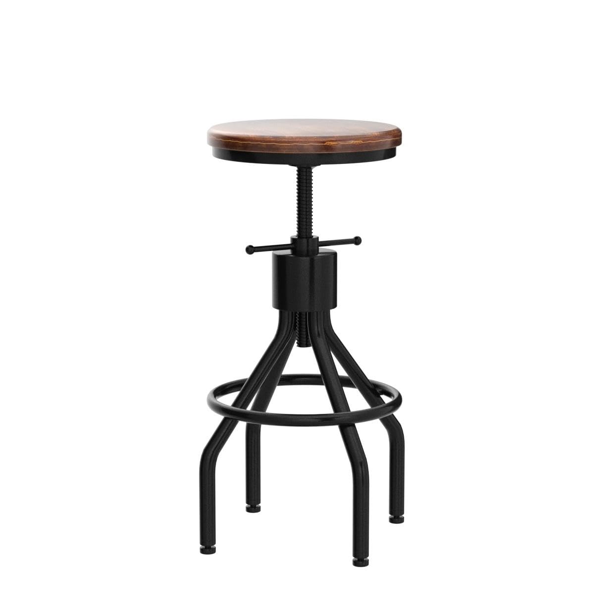 LOKKHAN Set of 2 Industrial Bar Stool-Height Adjustable Swivel Wood and Metal Bar Stool,Farmhouse Stool,Extra Tall Pub Height,23"-29"
