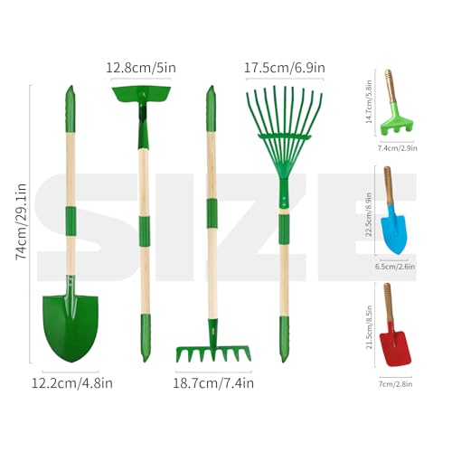 Aka Supaku Kids Gardening Tools Set,7Pcs Gardening Set for Kids with Shovel, Rake, Leaf Rake,Summer Outdoor Backyard Farm Digging Weed Toys Beach, Sand, Garden Play Set Birthday Gift for Boys Girls