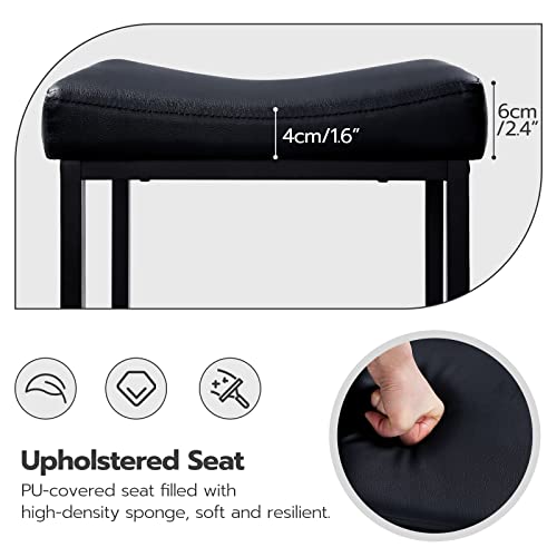 HOOBRO Bar Stools, Set of 2 Bar Chairs, Counter Height Stools, Saddle Barstools with Curved Surface, 24.8 Inches, 2.4" Thick Upholstery, for Kitchen, Dining Room, Cafe Black BB10BY01