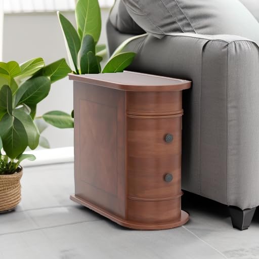 LITTLE TREE Wood End Table with 2 Drawers Sofa Side Table, No Assembly Required Vintage Slim Nightstand Bedside Table for Bedroom