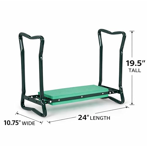 Backyard Expressions Garden Kneeler & Seat – 2-in-1 Garden Stool and Kneeler, Foldable Gardening Bench with Cushioned Pad for Weeding, Planting & Yard Work