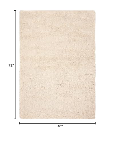 SAFAVIEH Fontana Shag Collection Accent Rug - 4' x 6', Creme, Solid Design, Non-Shedding & Easy Care, 2-inch Thick Ideal for High Traffic Areas in Entryway, Living Room, Bedroom (FNT800B)