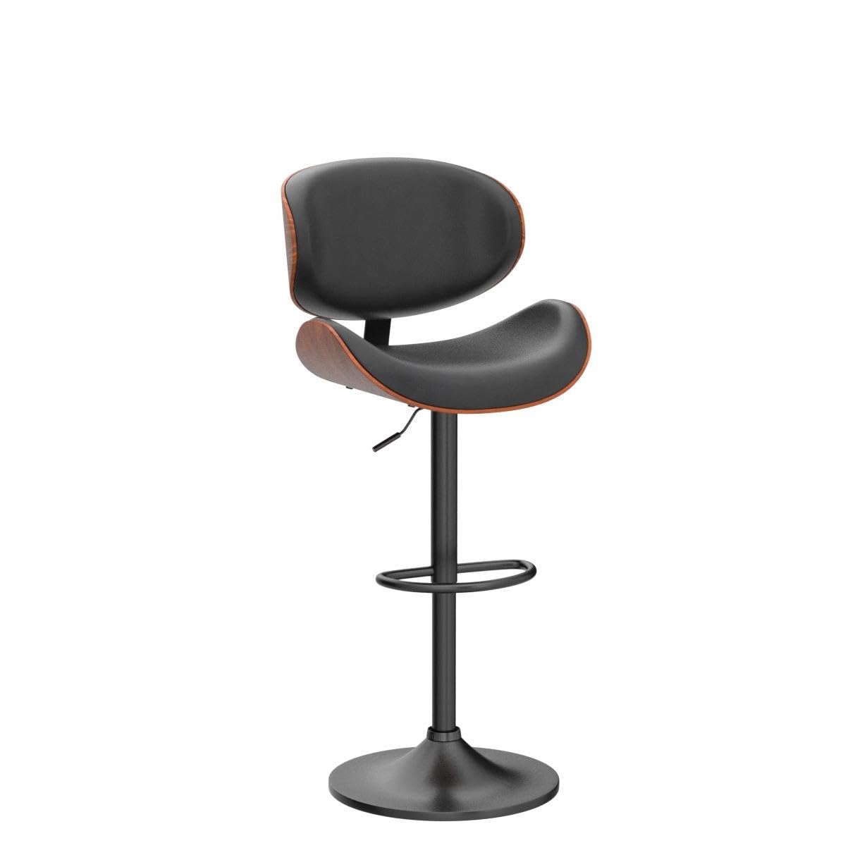 YaFiti Swivel Bar Stools Set of 2 for Kitchen Counter, Adjustable Bentwood Barstools, Modern PU Leather Upholstered Bar Chair with Back and Footrest, for Bar, Kitchen, Dining Room, Black
