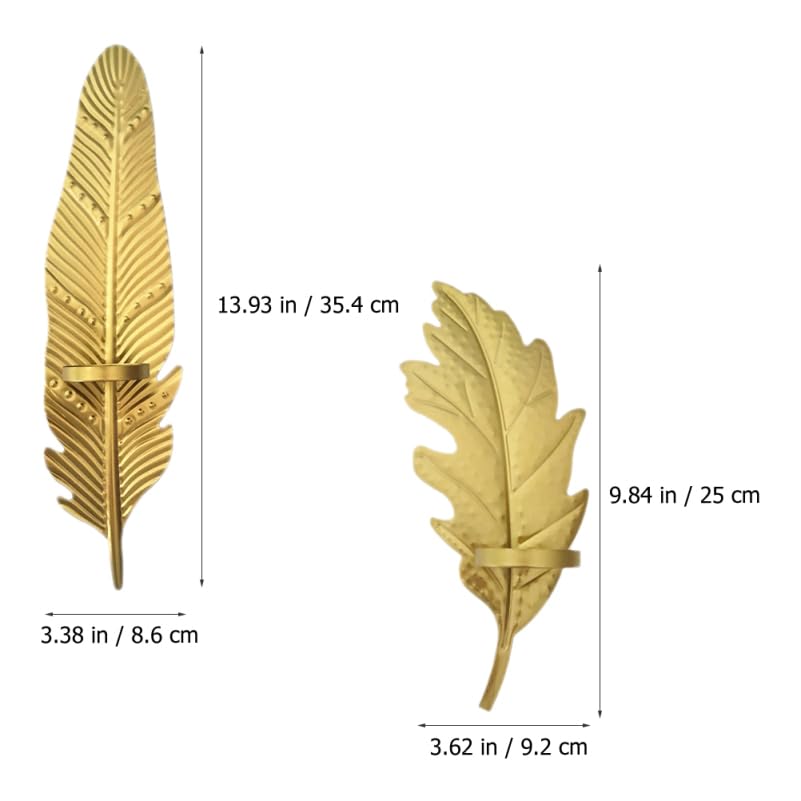 PRETYZOOM Metal Leaf Candle Holder Set of 2 Wall-Mounted Decorative Candlesticks for Home Bedroom Living Room Office Party D Cor 13.93X3.38X1.96In