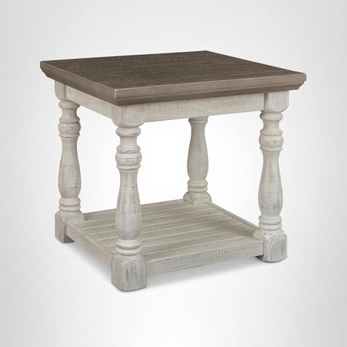 Signature Design by Ashley Havalance Farmhouse Rectangular End Table, Floor Shelf, Wood, 26" W x 24.13" D x 24" H, Vintage Gray & White with Weathered Finish