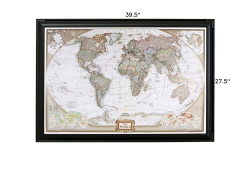 Push Pin Travel Maps Customizable Wall Art - Executive World - Black Frame - Framed Pin Map, Includes 150 Pins - Handcrafted in USA - 27.5" x 39.5"