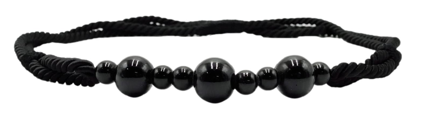 DÉCOPRO Beautiful Rope Curtain and Drapery Holdback Embellished with Glass Beads Tieback 26" Spread (66cm) 3/16" (0.5cm) Thick (Style# RTB9920BEADED) Pure Black #K9 (Jet Black) Pack of 4