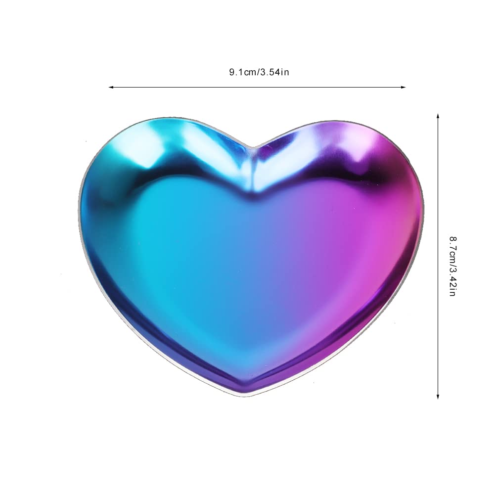 Stainless Steel Jewelry Tray, Heart Shaped Trinket Dish for Rings Earrings Necklaces Bracelet Watch Keys, Plate Tea Tray Fruit Tray Cosmetics Jewelry Organizer Box(Colorful)
