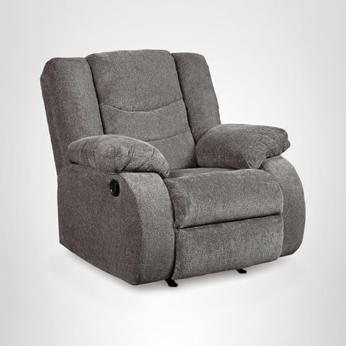 Signature Design by Ashley Tulen Contemporary Rocker Recliner, Gentle Rocking Motion, Pull Tab Reclining, Fabric Upholstery, 39" W x 40" D x 40" H, Dark Gray