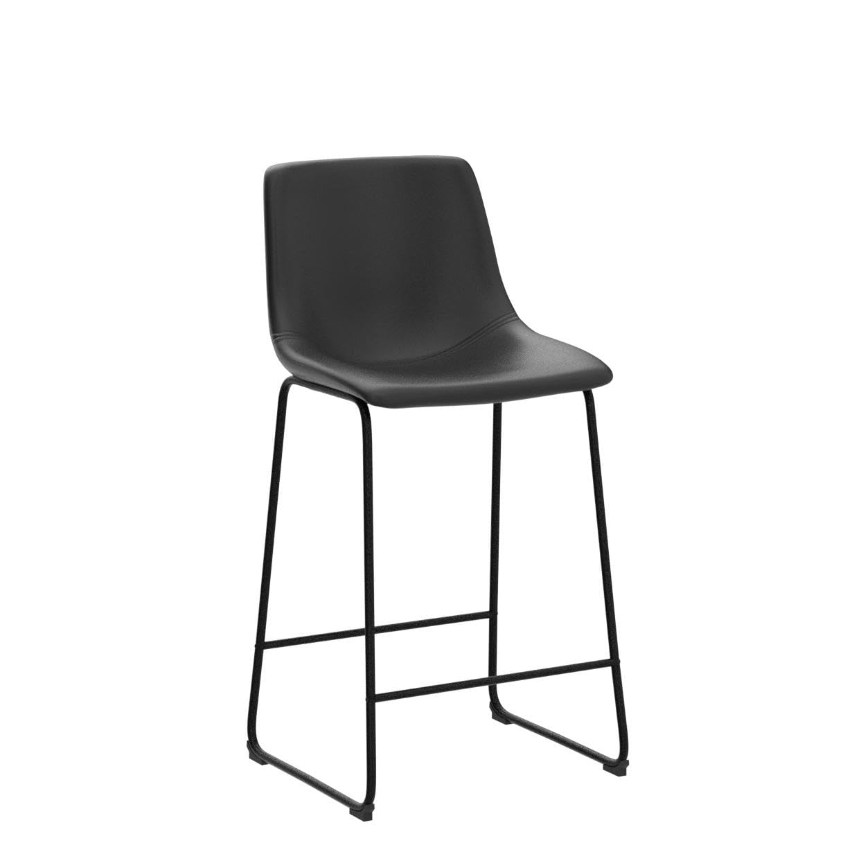 LEMBERI 26 inch Bar Stools Set of 2, Modern Counter Height Bar Stools, Faux Leather Barstool with Back and Metal Leg, Armless Bar Chairs for Kitchen Island (Black, 2pcs 26")