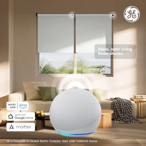 GE Smart Shades, Rechargeable Battery Roller Shade with Remote Control, Translucent White Fabric, White Hardware, 24-in Wide, 1 Count