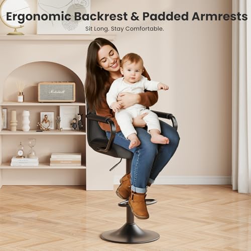 MALOL Set of 2 Modern Bar Stools with Backs - Adjustable High Chairs for Kitchen Island, Barstools for Home Bar, Island Stools, Sillas Altas para Barra de Cocina, Black PU Leather
