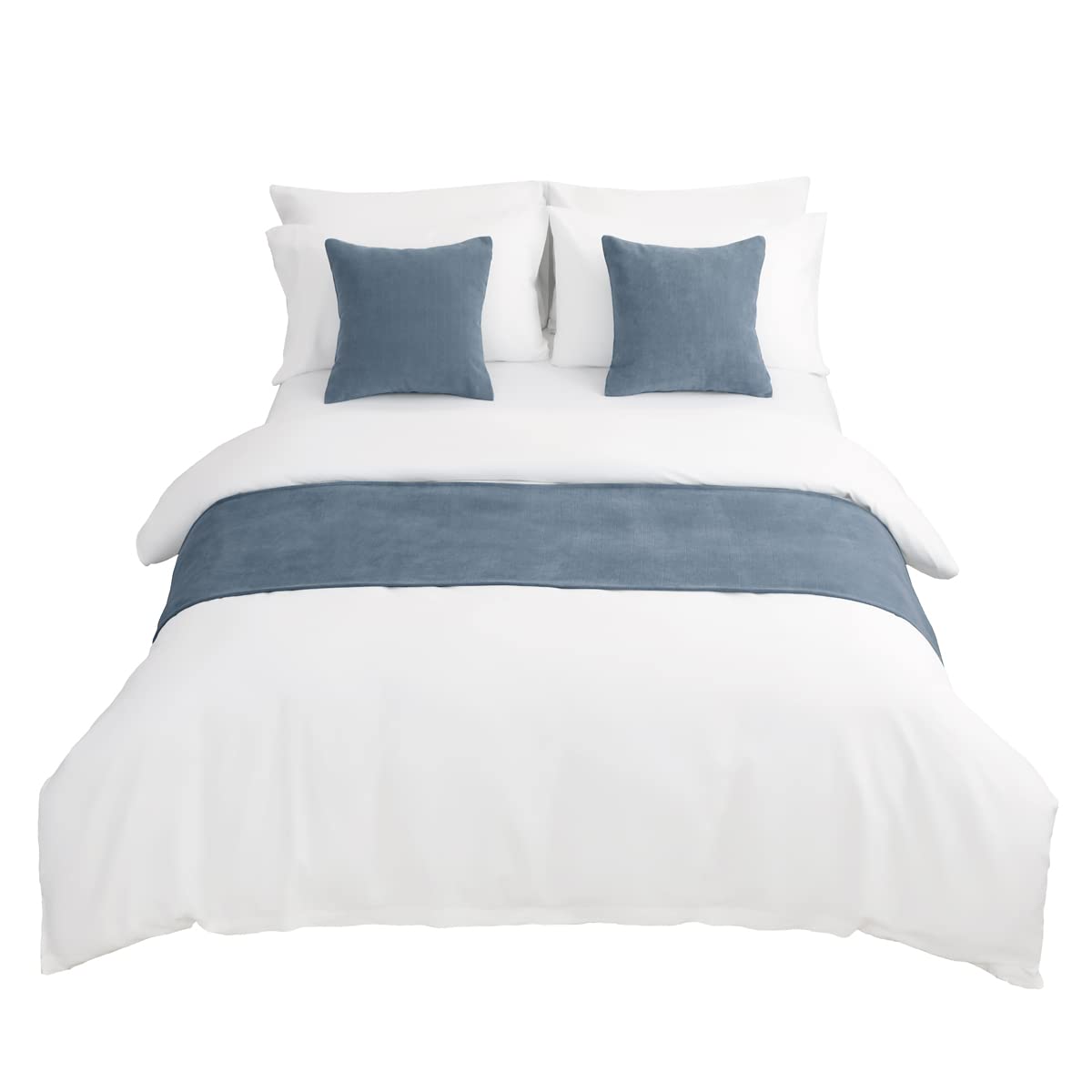 AMBERIS Bed Runner Single Layer Chenille Blue, Modern Style Bed Scarves for Home Hotel Decorations (Pillowcases Sold Separately)