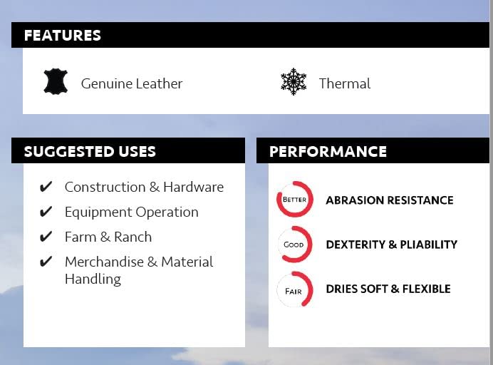 Kinco, 98RL-XL, Lined Grain Cowhide Leather Glove - Warm Heatkeep Thermal Insulation, Long Lasting Protection, Safe, Comfortable, Anti Fatigue Design - Farm, Construction, All Purpose, Ranch, X-Large