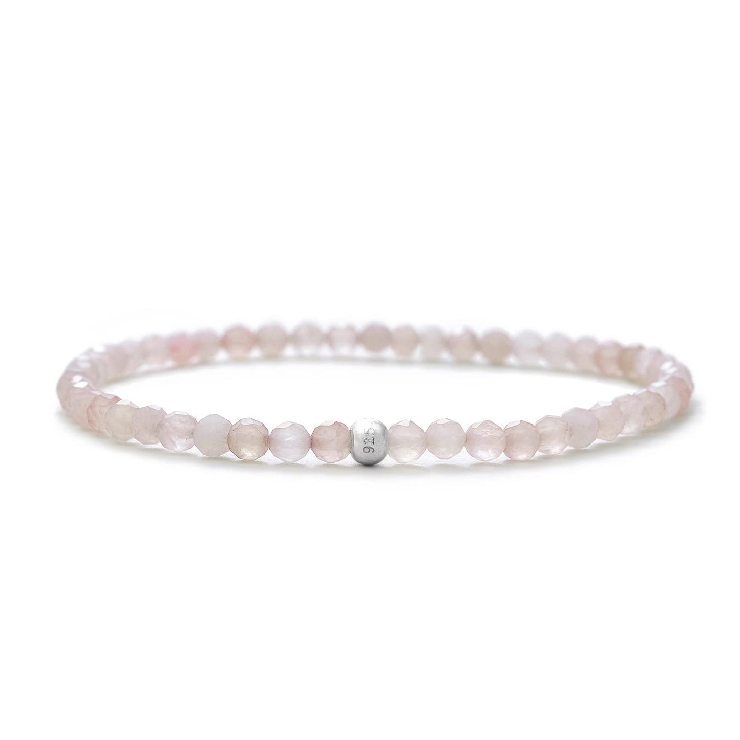 BERGERLIN Genuine rose quartz bracelet with 925 Sterling silver - real rose quartz bracelet with 4mm pearls, faceted - Size XS