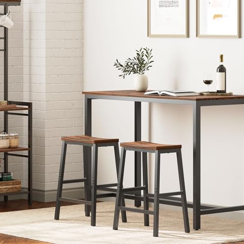 HOOBRO Bar Stools, Set of 2 Bar Chairs, 23.6 Inch Saddle Stools, Kitchen Counter Seat with Footrests, Industrial Barstools for Dining Room, Kitchen, Counter, Rustic Brown and Black BF02MD01