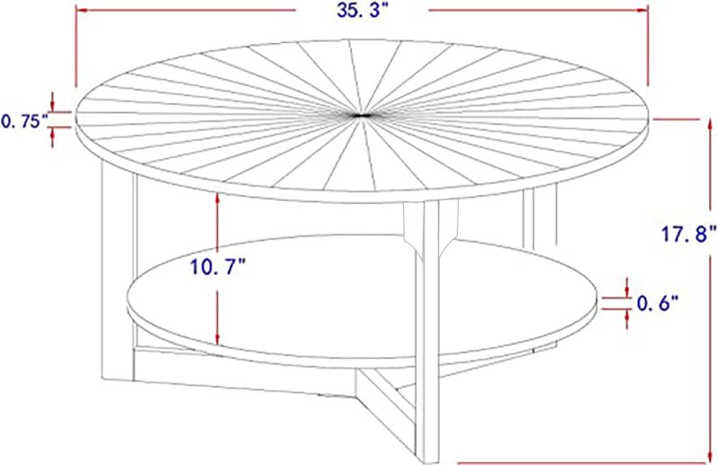 DS-HOMEPORT Round Coffee Table, 35" Circle Wood Coffee Table with Storage Shelf, 2 Tier Center Table for Living Room Apartment Home Furniture, Easy Assembly (Light Brown,35" Dx35 Wx18 H)