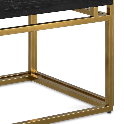 SIMPLIHOME Macy SOLID MANGO WOOD and Metal 20 inch Wide Rectangle Contemporary 2 Pc Nesting Table in Black, Gold, Fully Assembled for the Living Room and Bedroom