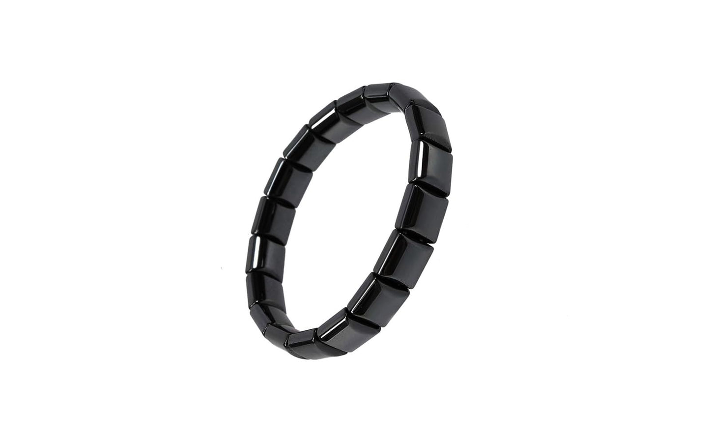 Jingming keji Mens Real Hematite Bracelet 7.8 inch - Natural Stone Square Beaded Black Jewelry with Strong Double Elastic Cord Wellness Power Bracelet with Gift Box