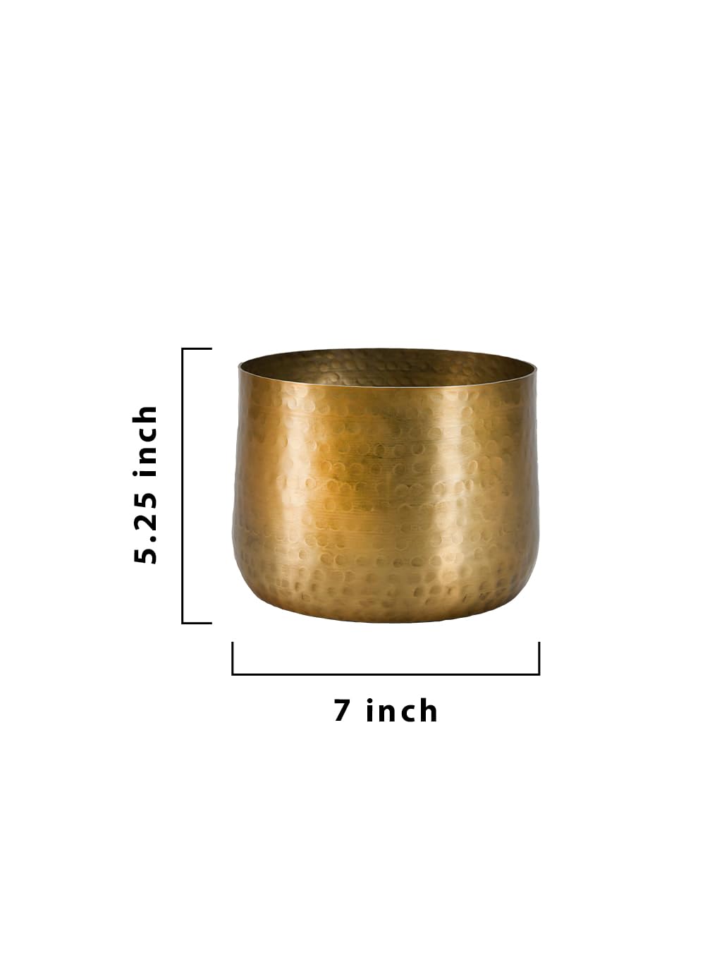 Serene Spaces Living Antique Brass Look Gold Hammered Pots: Stylish Indoor Planter, Idea, Decorative Accent for Potted Plants, 7" Diameter & 5.25" Tall