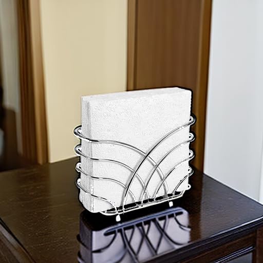 LEVIMETREE Napkin Holder for Table – Silver Iron Upright Napkin Dispenser for Paper Napkins, Napkin Dispenser for Kitchen Dining, Cocktail Picnic Bar Modern Kitchen and Dining Decor, Servilletero