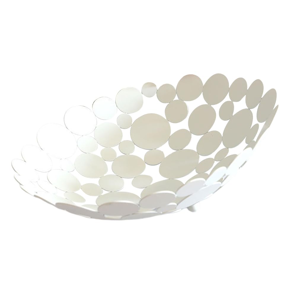 TOPBATHY Metal Fruit Bowl, Decorative Petal Shaped Iron Arts Basket, Countertop Storage Bowls for Fruit, Vegetable, Snack (White)