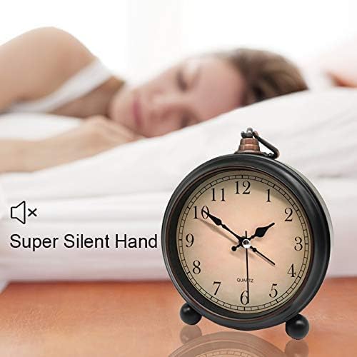 TooTa Vintage Retro Analog Alarm Clock, 4 inch Super Silent Non Ticking Small Clock with Night Light, Battery Operated, Simply Design, for Living Room, Bedroom, Bedside, Desk, Gift Clock (Arabic)