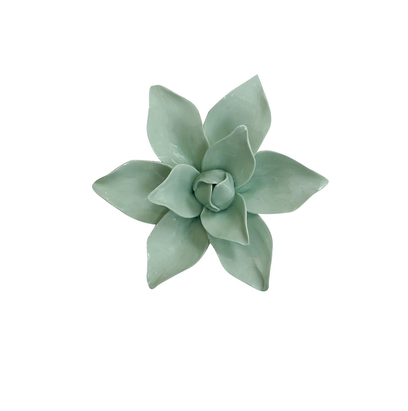 Magnolia, 3.54" Ceramic Flower Wall Art, 3D Wall Hanging Decor,Artificial Flower Wall Sculpture，Handcrafted 3D Hanging Porcelain Flowers, Porcelain Flower Wall Décor (Light Green)