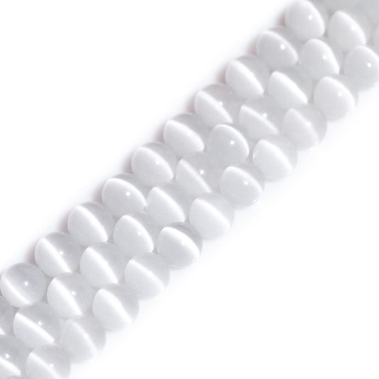 GEM-Inside Cat Eye Gemstone Loose Beads 8mm Round White Crystal Energy Stone Power Beads for Jewelry Making 15"