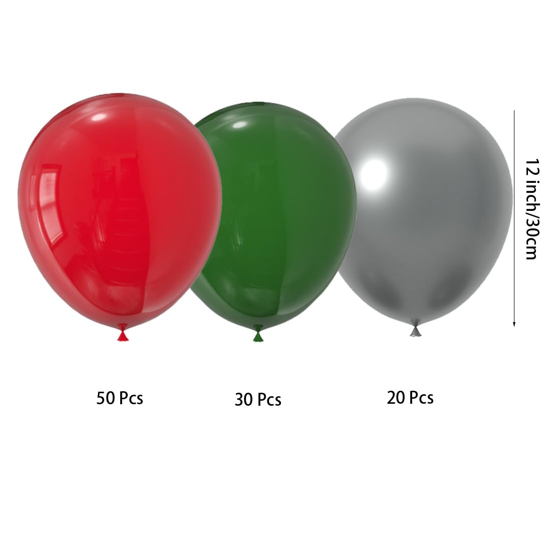 JODIDI 100 Pcs Christmas Balloons - 12 Inch Red Green Sliver Latex Balloons Mix for Xmas, Holiday & New Year Party Decorations (Red Dark Green And Sliver)