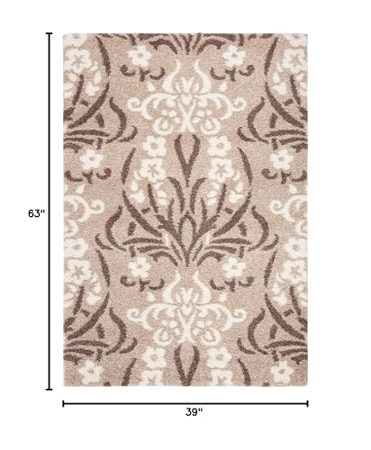SAFAVIEH Florida Shag Collection Accent Rug - 3'3" x 5'3", Beige & Cream, Non-Shedding & Easy Care, 1.2-inch Thick Ideal for High Traffic Areas in Foyer, Living Room, Bedroom (SG457-1311)