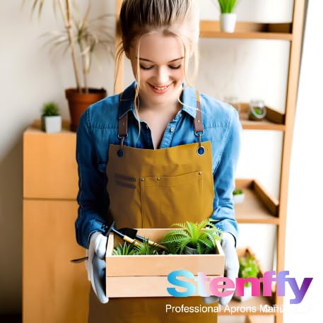 Stenffy Kitchen Apron, Work Apron, Canvas, Multiple Pockets, Gardening, Painting, BBQ, Artist, Carpenter, Sizes M to XXL, Khaki