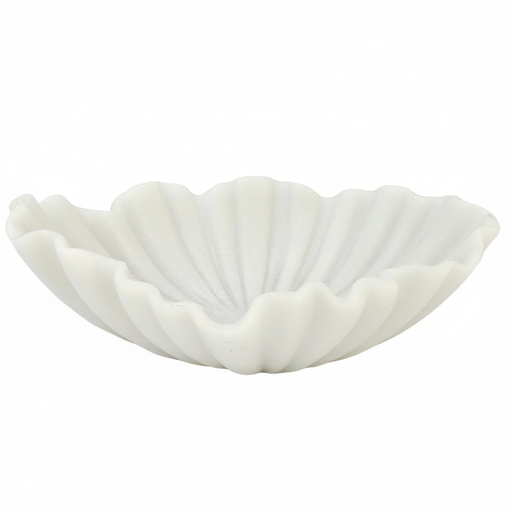 CSjihua Scalloped Sandstone Resin Decorative Bowl - 11.7" Off-white Shell Shaped Catch All Bowl for Entryway Table, Jewelry, Keys, Fruits, Home & Office Centerpiece Decor