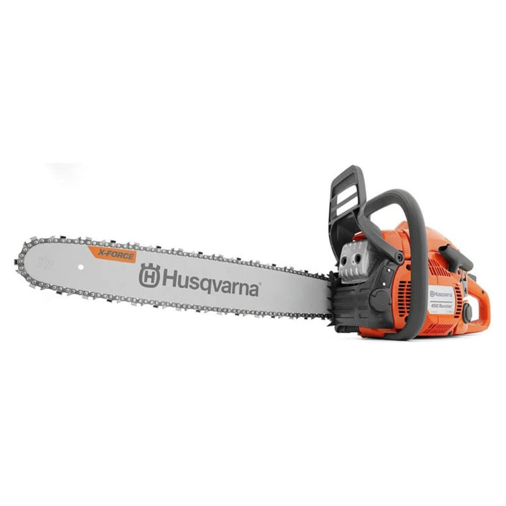 Husqvarna 450 Rancher 20 Inch Gas Chainsaw, 50.2-cc 3.2-HP, 2-Cycle X-Torq Engine, For Tree Pruning, Yard Cleanups and Firewood Cutting, 970613120