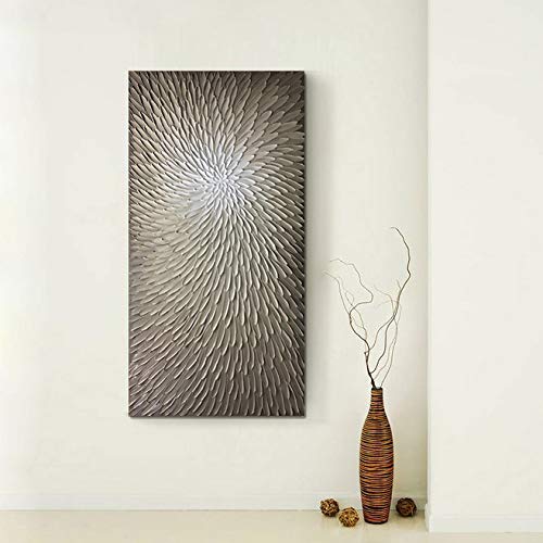 AMEI Art, 24X48Inch Hand Painted Acrylic Wall Art Abstract Knife 3d Oil Painting Textured Floral Artwork Art Wood Inside Framed Hanging Wall Decoration Oil Hand Painting (Silver-brown)