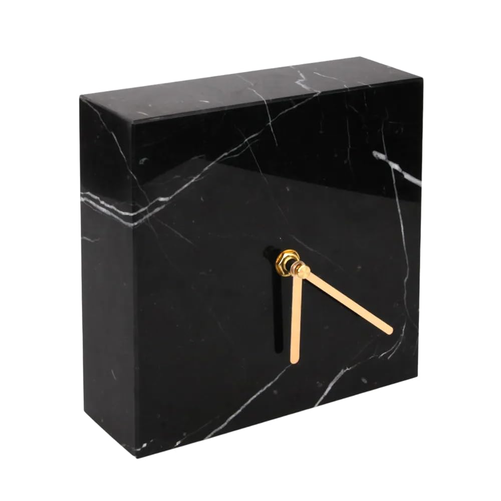 AD Furnishes Solid Marble Modern Mantle Clock, Minimalist Clock - Sleek Marble Fireplace Decor with Unique Streaks, Square Analog Design for Decorations in Living Room and Mantel Decoration Fireplace
