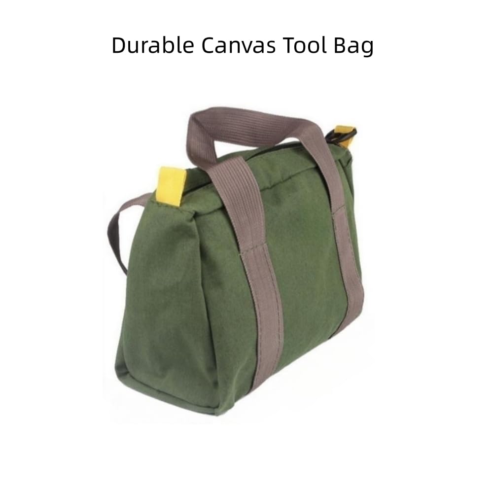 12 Inch Wide Mouth Tool Bag, Heavy Duty Canvas Tool Storage Bag for Men, Large Capacity Tool Tote Bag for Electricians, Power Tool Organizer Pouch