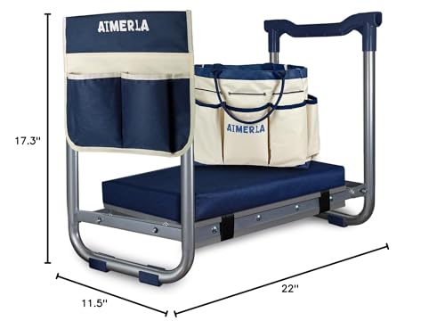 Aimerla K5 Foldable Kneeler Seat - Heavy Duty (Detachable Cloud Kneeler Pad) - Garden Stool - 2 Large Tool Bags - Portable Bench for Indoor & Outdoor