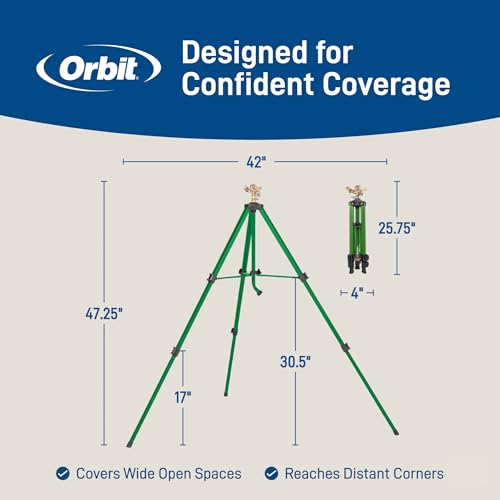 Orbit 56667Z Tripod Lawn Zinc Impact Sprinkler - 360 Degree Rotating Sprinkler