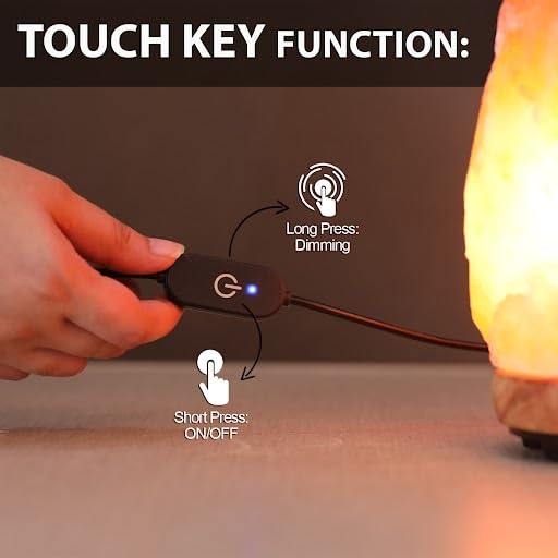 WBM Salt Lamp - USB Himalayan Salt Lamp with Touch Dimmer Control, Natural Pink Crystal, 5-7 lbs, Wooden Base, LED Bulb, Room Decor, Home Decor, Relaxation, Ambiance, Gift