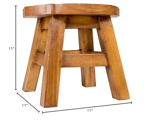 Sea Island Imports Cardinal Design Hand Carved Acacia Hardwood Decorative Short Stool